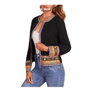 Boho Jacket Open.W/ Ribbon Embellishment Size XXL‎
